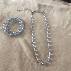 Clear baby blue necklace and wraparound bracelet